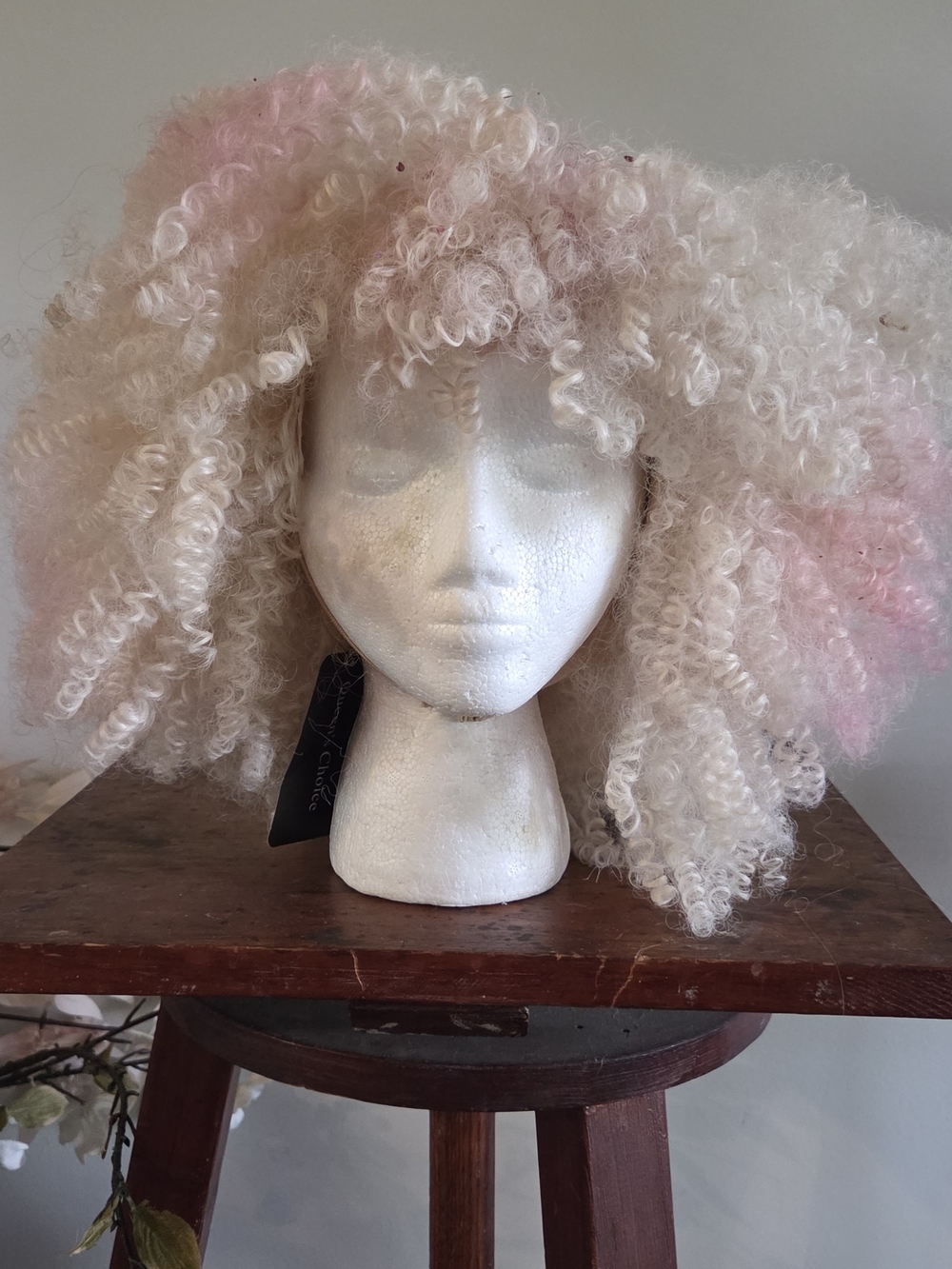 Curly Blonde-Pink Synthetic Afro Wig for Women